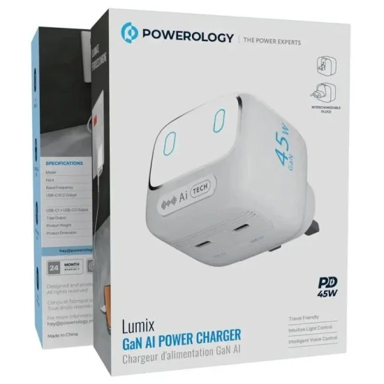 Powerology Lumix Gan Ai Power Charger - White